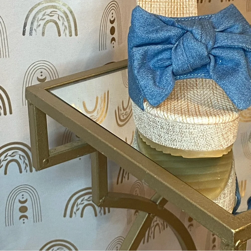 Espadrille Wedge Slide Sandals | Denim Bow | Size 9